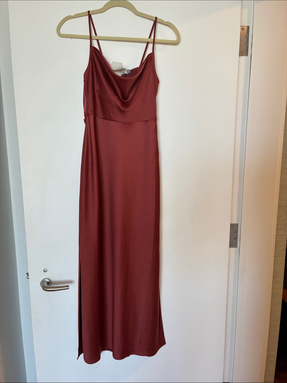 BHLDN Satin Cowl Maxi Dress in Burnt Copper